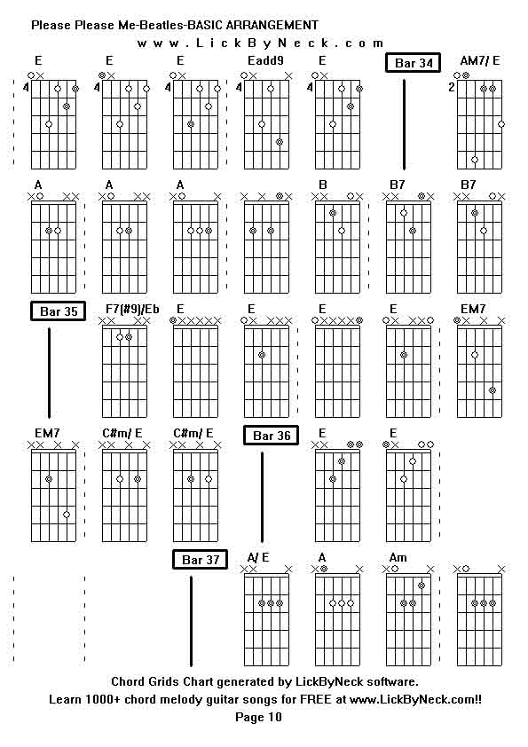 Chord Grids Chart of chord melody fingerstyle guitar song-Please Please Me-Beatles-BASIC ARRANGEMENT,generated by LickByNeck software.